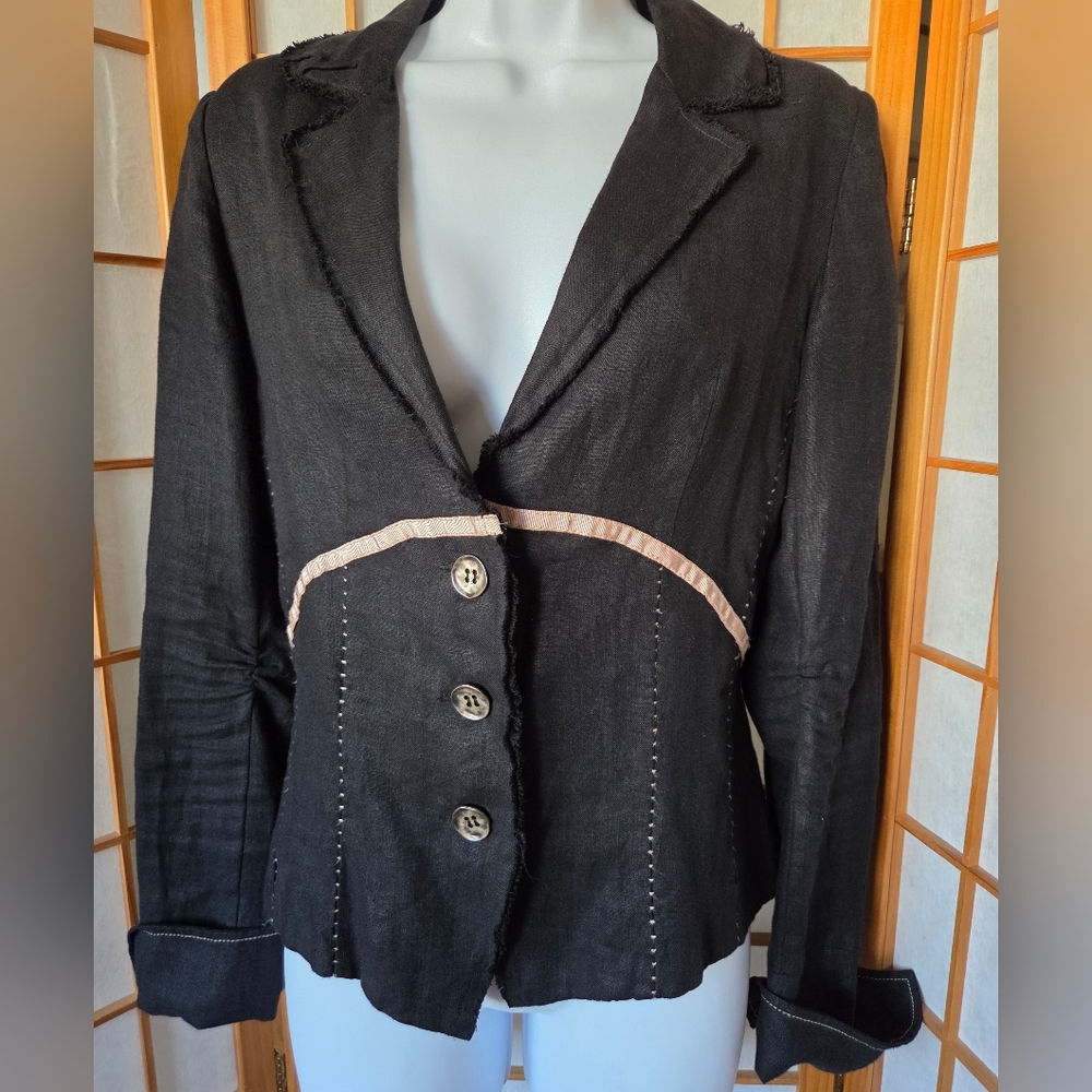 NWT WOMENS PERSONA GRATA MADE IN ITALY BLACK LINEN STYLISH BLAZER SIZE 4/XS